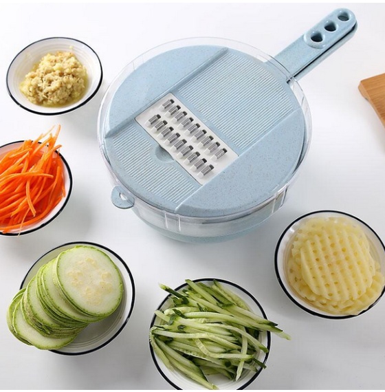 8-in-1 Vegetable Slicer & Grater – Mandoline Cutter with Peeler & Strainer