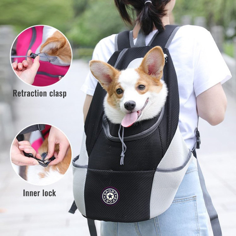 Portable Dog Travel Backpack – Mesh Carrier with Double Straps